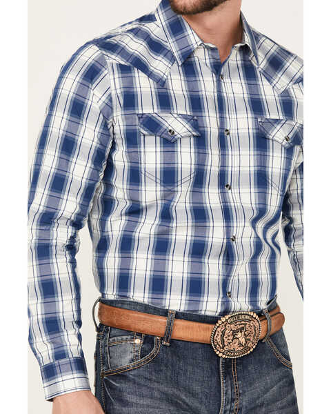 Image #3 - Cody James Men's Barrel Plaid Print Long Sleeve Western Snap Shirt - Big, Navy, hi-res