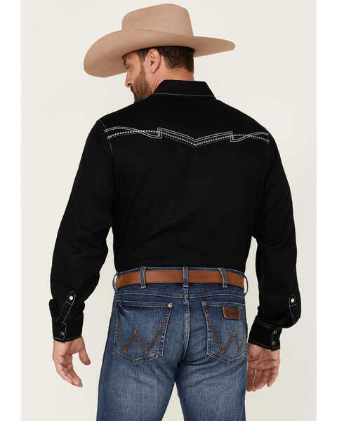 Image #4 - Rock 47 By Wrangler Men's Solid Embroidered Long Sleeve Snap Western Shirt , Black, hi-res