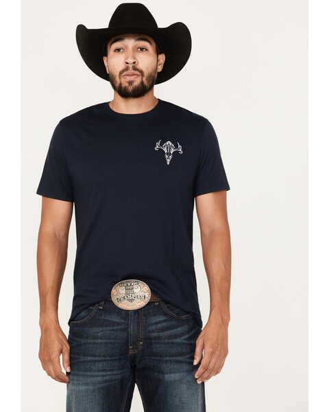 Cowboy Hardware Men's Hunters Steerhead Skull Flag Graphic T-Shirt , Navy, hi-res