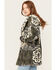 Image #2 - Mystree Women's Paisley Print Fur Hooded Jacket, Black, hi-res