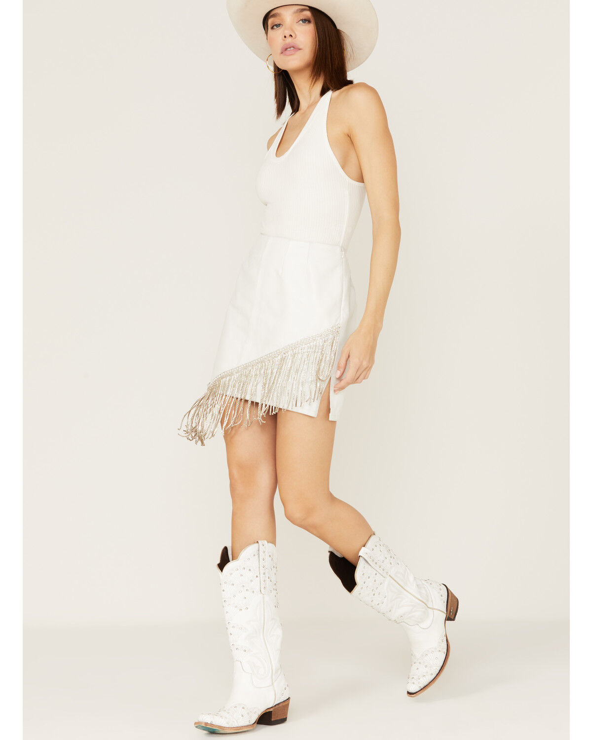 Image #2 - Boot Barn X Double D Ranch Women's Exclusive Rhinestone & Fringe Bridal Skirt, White, hi-res