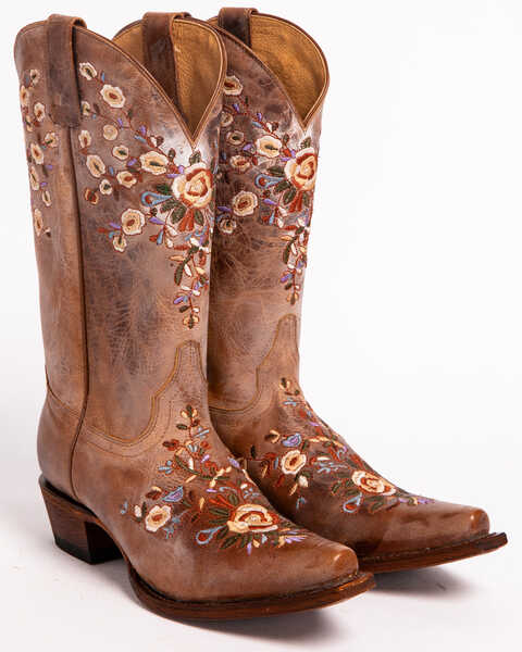 Image #4 - Shyanne Women's Maisie Floral Embroidered Western Leather Boots - Snip Toe, Brown, hi-res