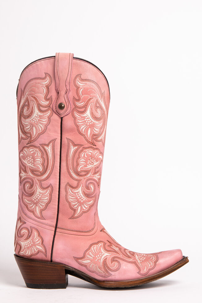 Corral Floral Embroidered Pink Cowgirl Boots - Snip Toe - Country Outfitter