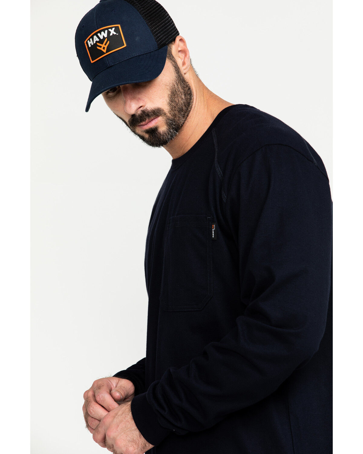Image #5 - Hawx Men's FR Pocket Long Sleeve Work T-Shirt - Tall, Navy, hi-res