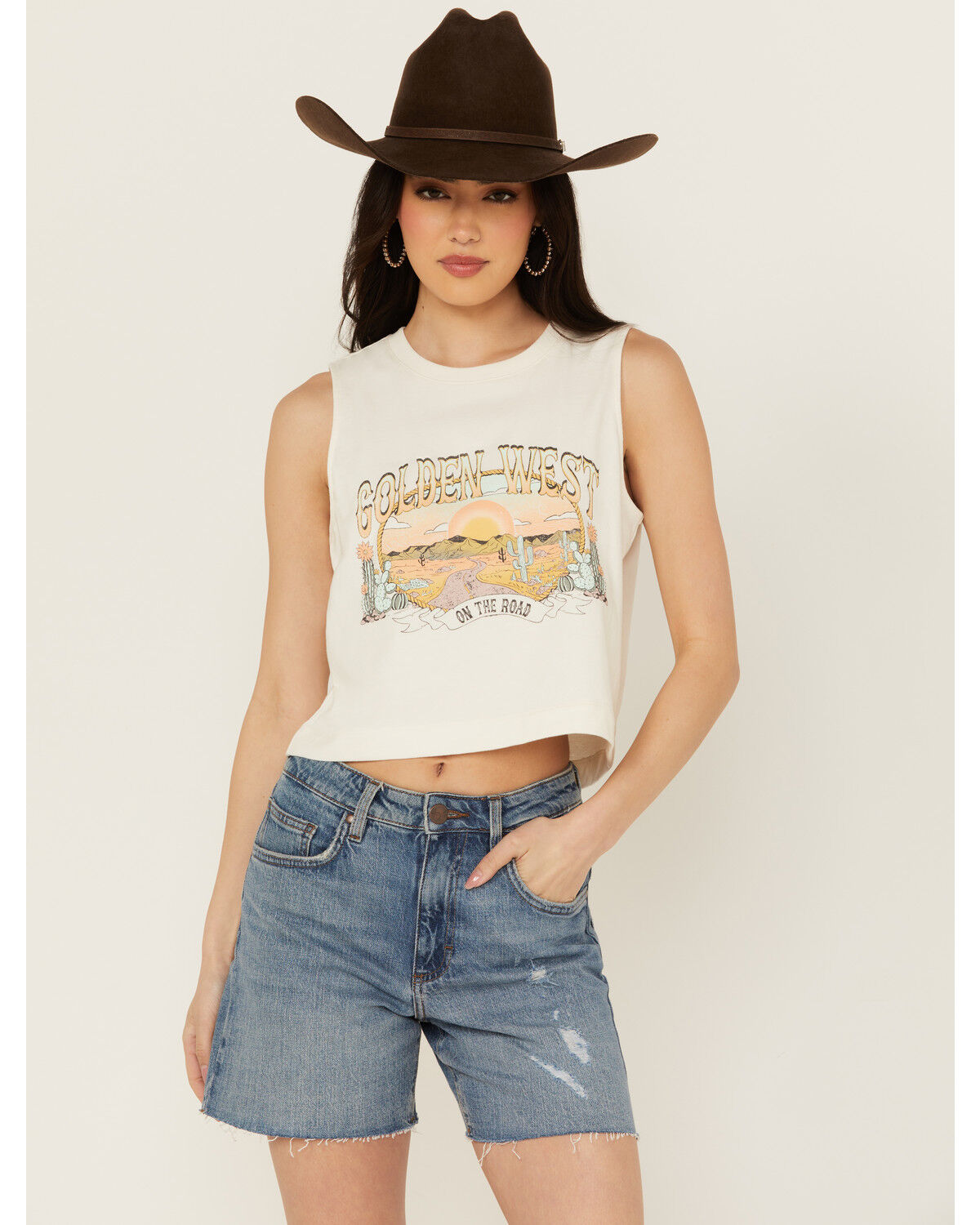 Image #1 - White Crow Women's Golden West Graphic Muscle Tank, Ivory, hi-res