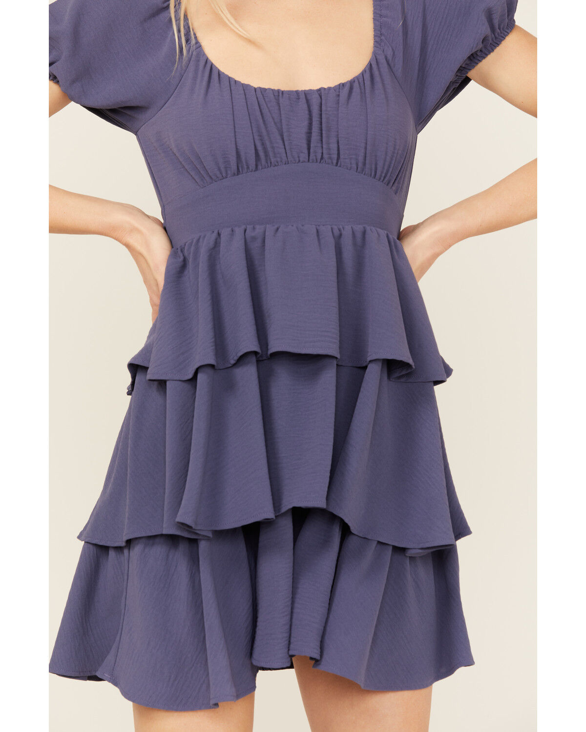 Image #3 - Originality Women's Tiered Short Sleeve Mini Dress, Navy, hi-res