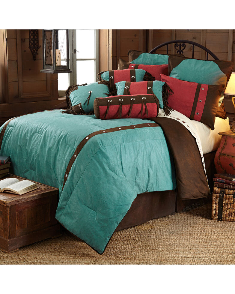 HiEnd Accents Cheyenne Floral Western Bed In A Bag Set - Queen Size, Turquoise, hi-res