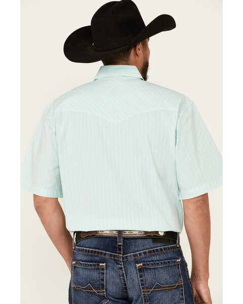 Image #4 - Wrangler 20X Men's Small Plaid Print Short Sleeve Snap Western Shirt , Teal, hi-res