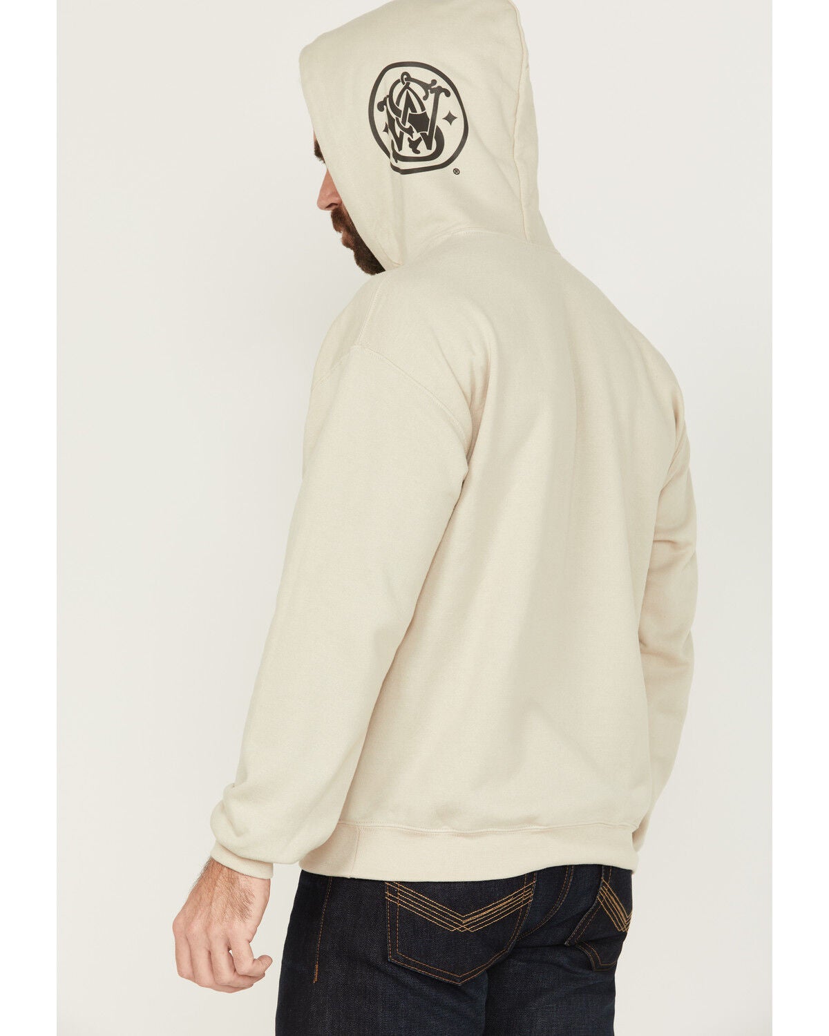 Image #3 - Smith & Wesson Men's Logo Flag Graphic Hooded Sweatshirt, Sand, hi-res