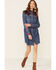 Image #2 - Stetson Women's Denim Southwestern Stripe Mini Dress, Blue, hi-res