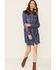 Image #2 - Stetson Women's Denim Southwestern Stripe Dress, Blue, hi-res