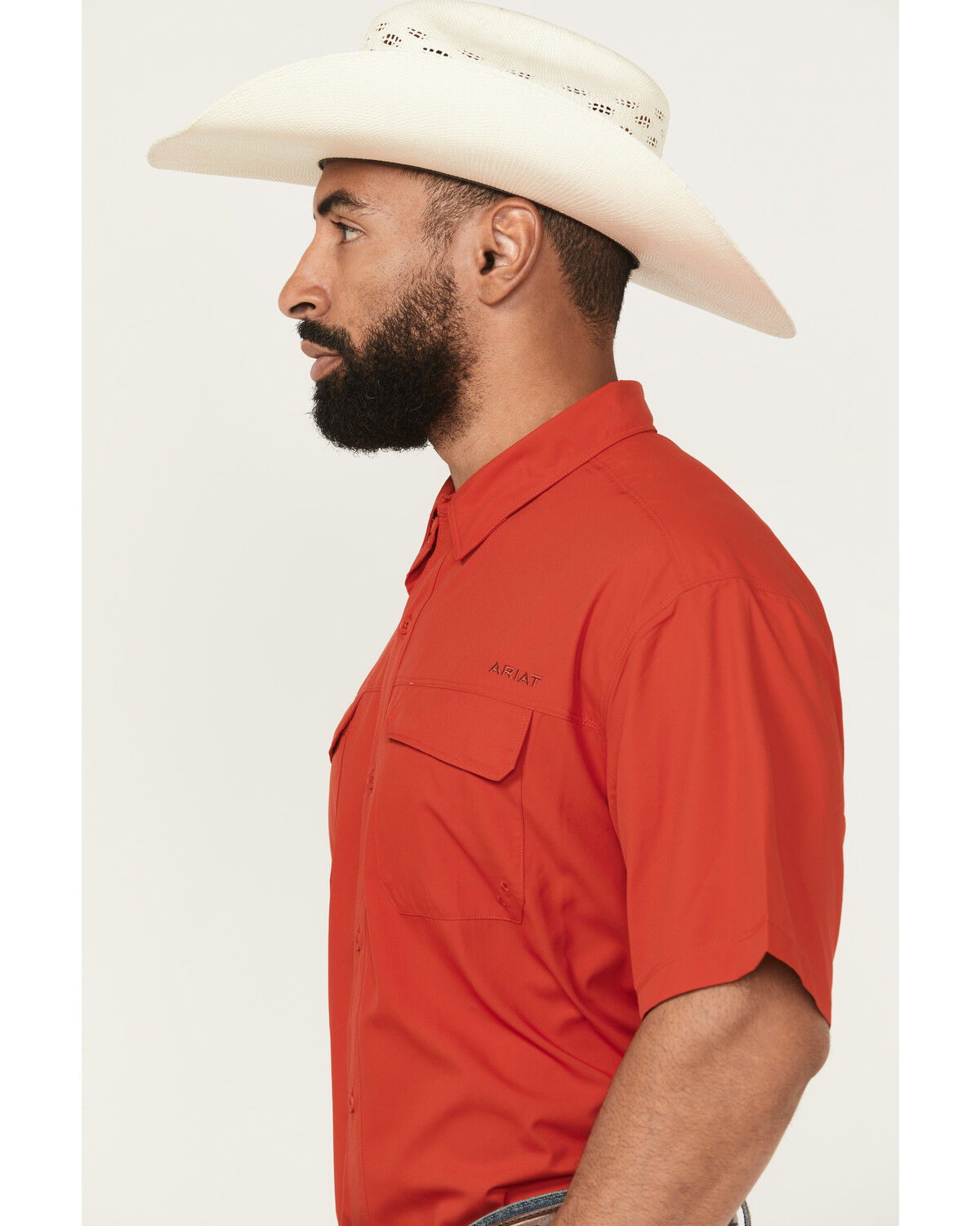 Image #2 - Ariat Men's VenTek Outbound Solid Short Sleeve Button-Down Western Shirt, Red, hi-res