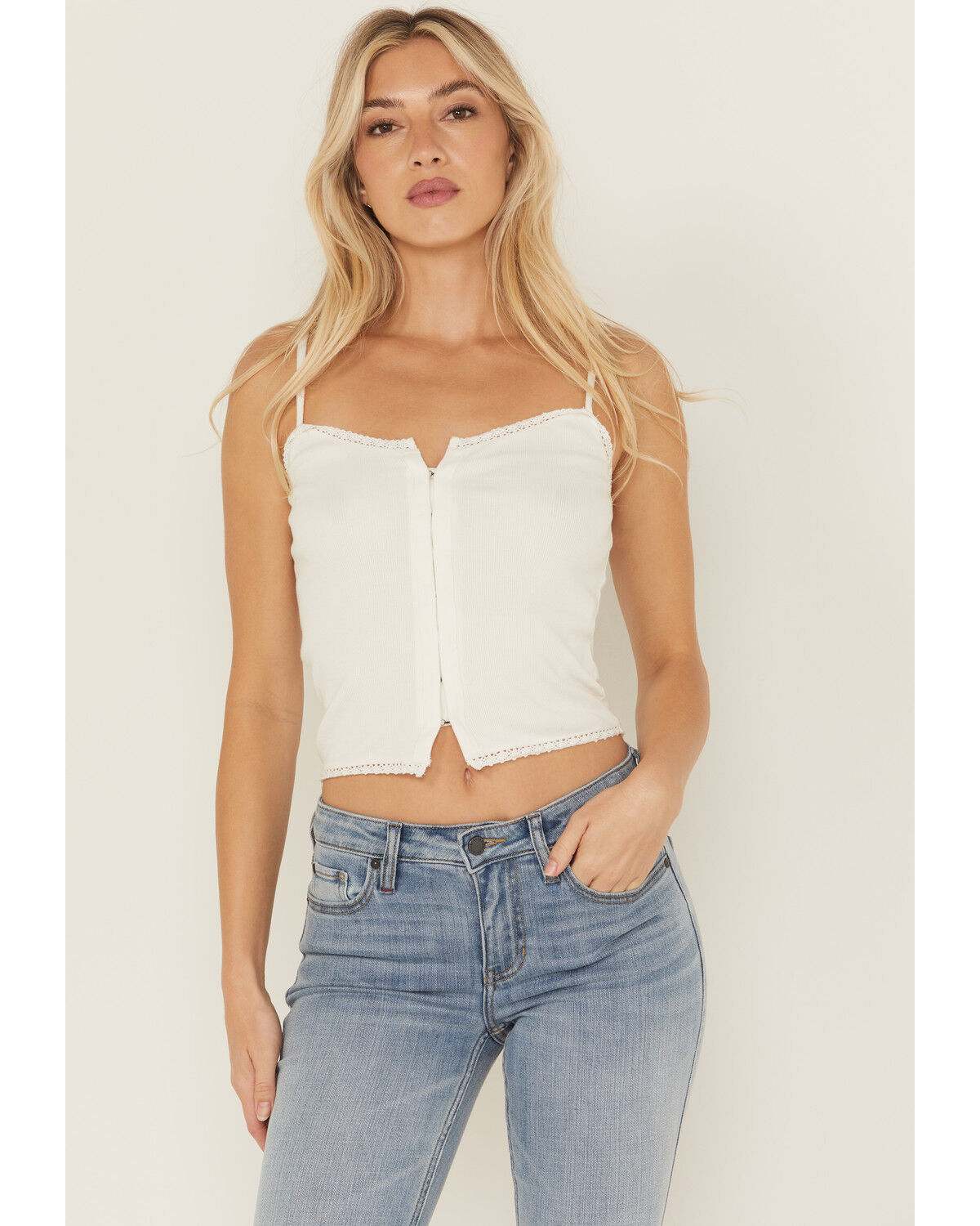 Image #2 - Idyllwind Women's Lace Trim Cami, Ivory, hi-res