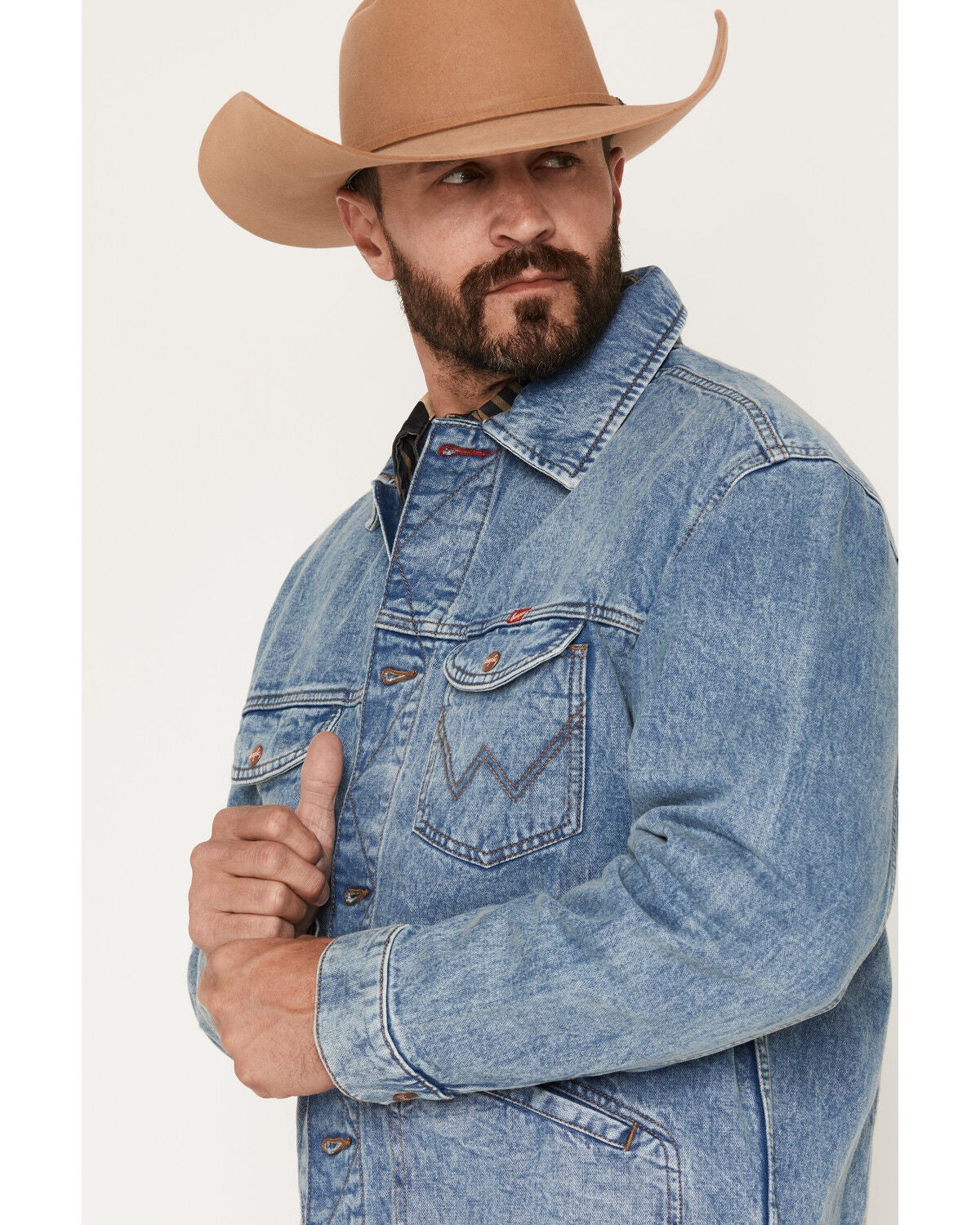 Image #2 - Wrangler X Coors Banquet Men's Embroidery Denim Jacket, Medium Wash, hi-res