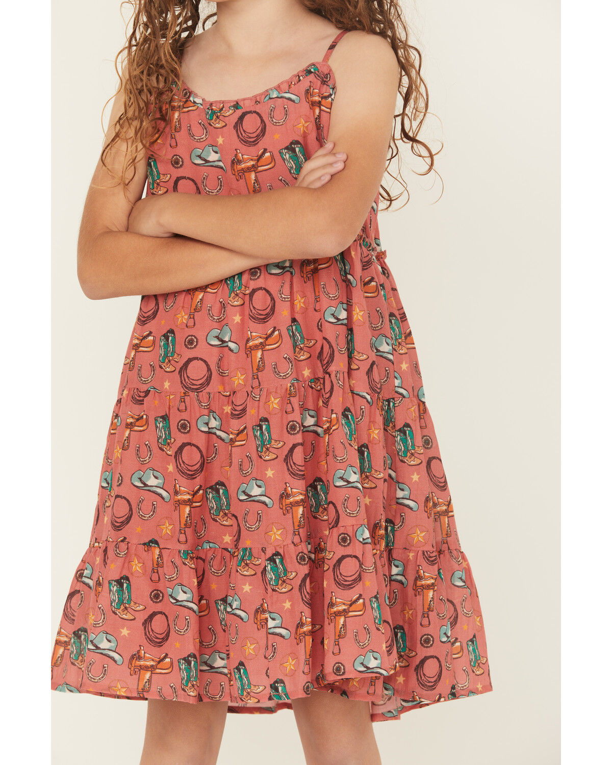 Image #3 - Rock & Roll Denim Girls' Conversational Print Sleeveless Dress, Rose, hi-res