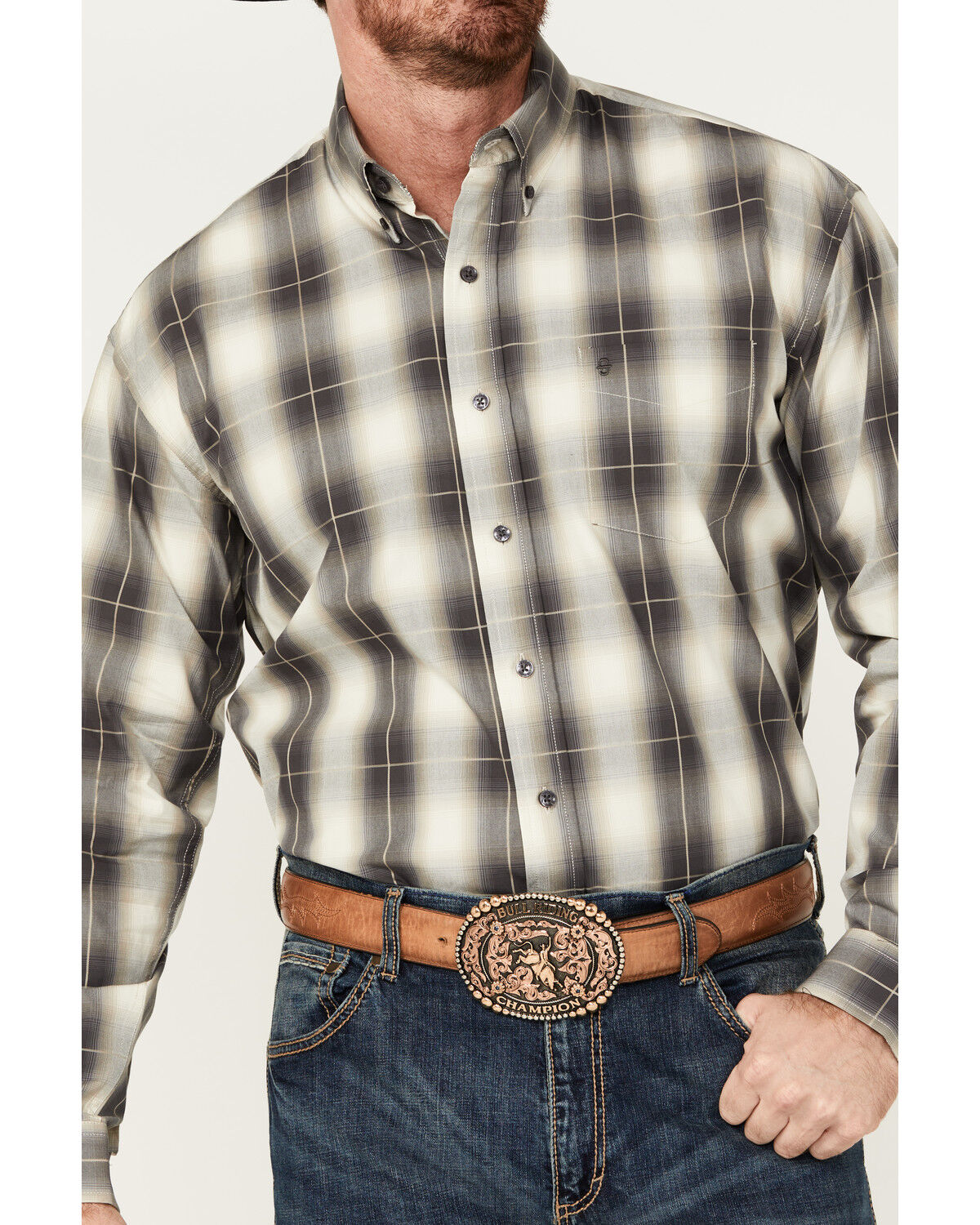 Image #3 - Stetson Men's Plaid Print Long Sleeve Button-Down Western Shirt, Dark Green, hi-res