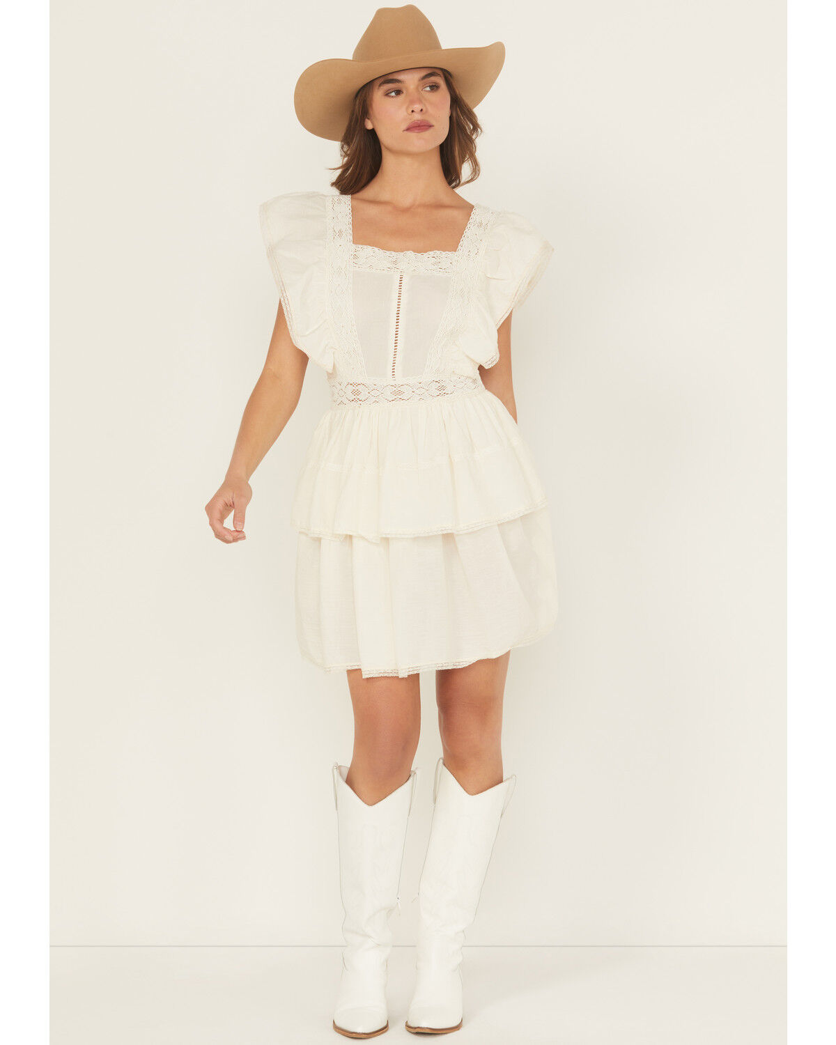 Image #1 - Rock & Roll Denim Women's Solid Flutter Sleeve Mini Dress, Natural, hi-res