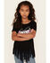 Image #1 - Cowgirl Hardware Girls' Bandana Fringe Short Sleeve Graphic Tee, Black, hi-res