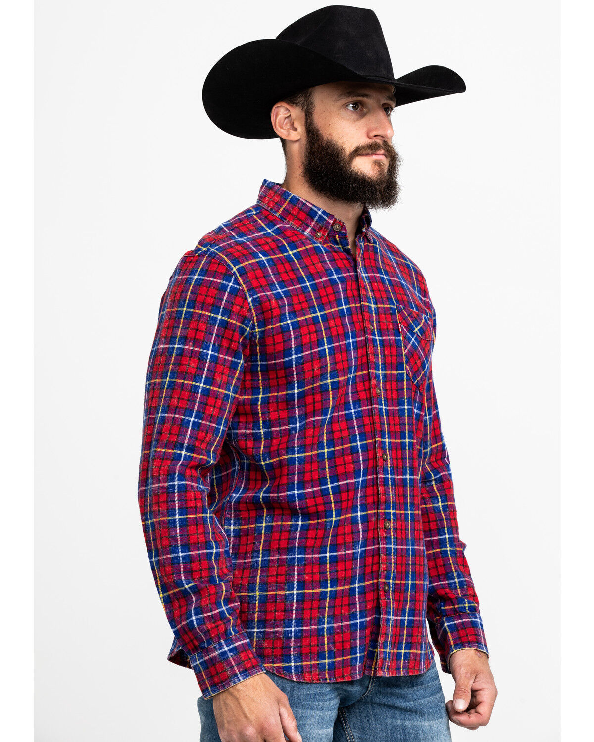 Image #3 - Levi's Men's Red Mondy Plaid Long Sleeve Western Flannel Shirt, Red, hi-res