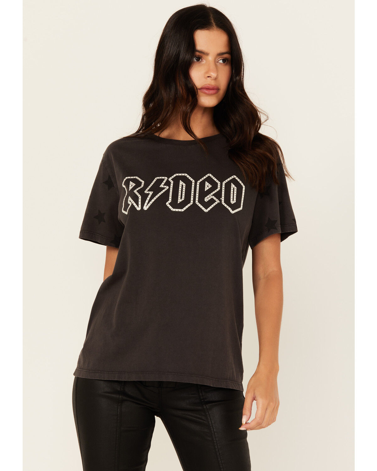 Image #1 - Rock & Roll Denim Women's Rodeo Short Sleeve Graphic Tee, Black, hi-res
