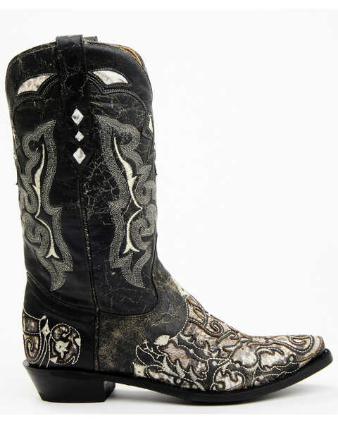 Image #2 - Corral Men's Exotic Python Skin Inlay Western Boots - Snip Toe, Black/white, hi-res