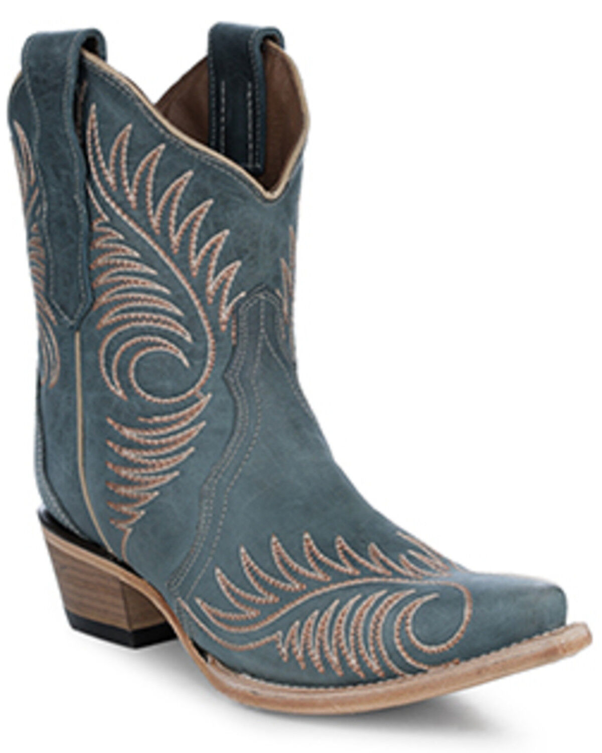 Image #1 - Circle G Women's Embroidered Ankle Booties - Snip Toe, Blue, hi-res