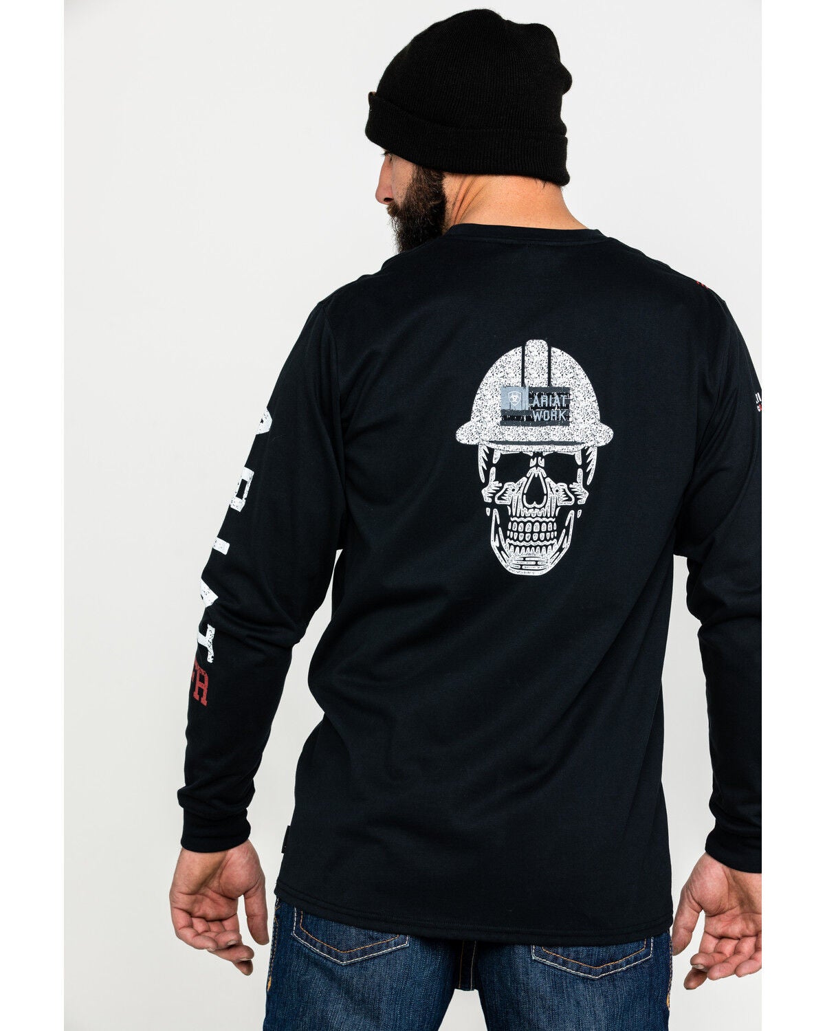 Image #1 - Ariat Men's FR Roughneck Back Skull Graphic Long Sleeve Work T-Shirt - Tall, Black, hi-res