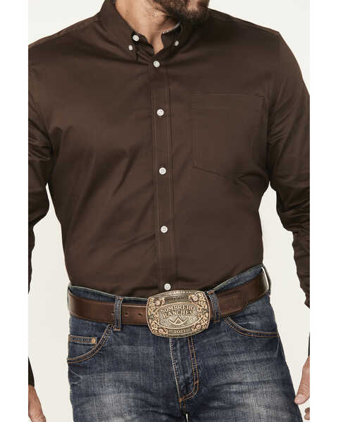 Image #3 - Cody James Men's Basic Twill Long Sleeve Button-Down Performance Western Shirt, Dark Brown, hi-res
