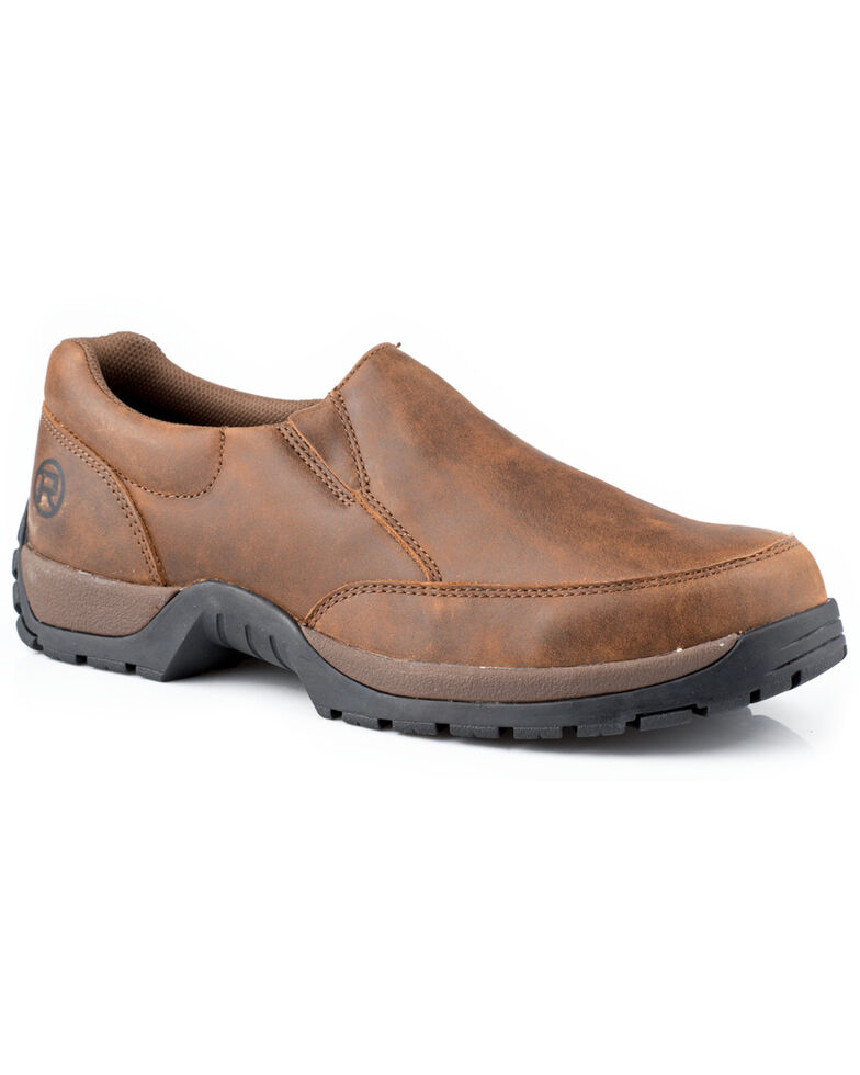 Roper Men's Canter Rider Button Slip-On Shoes, Brown, hi-res