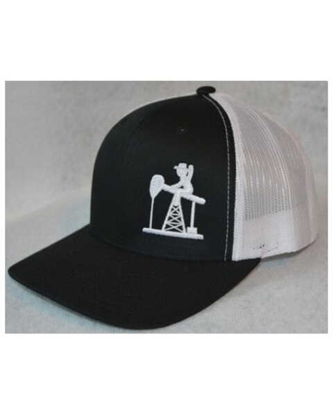 Oil Field Hats Men's Black & White PJ Cowboy Mesh-Back Trucker Cap , Black, hi-res