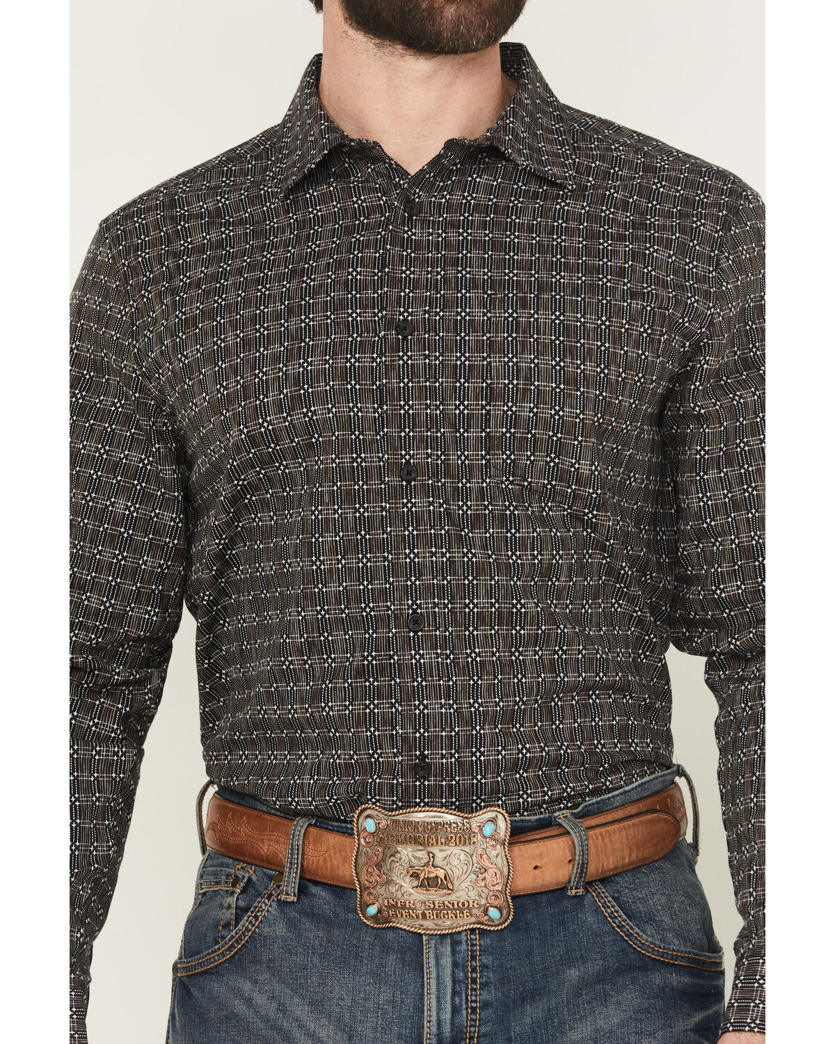 Image #3 - Gibson Trading Co Men's Bug Out Plaid Print Long Sleeve Button-Down Stretch Western Shirt - Big, Black, hi-res