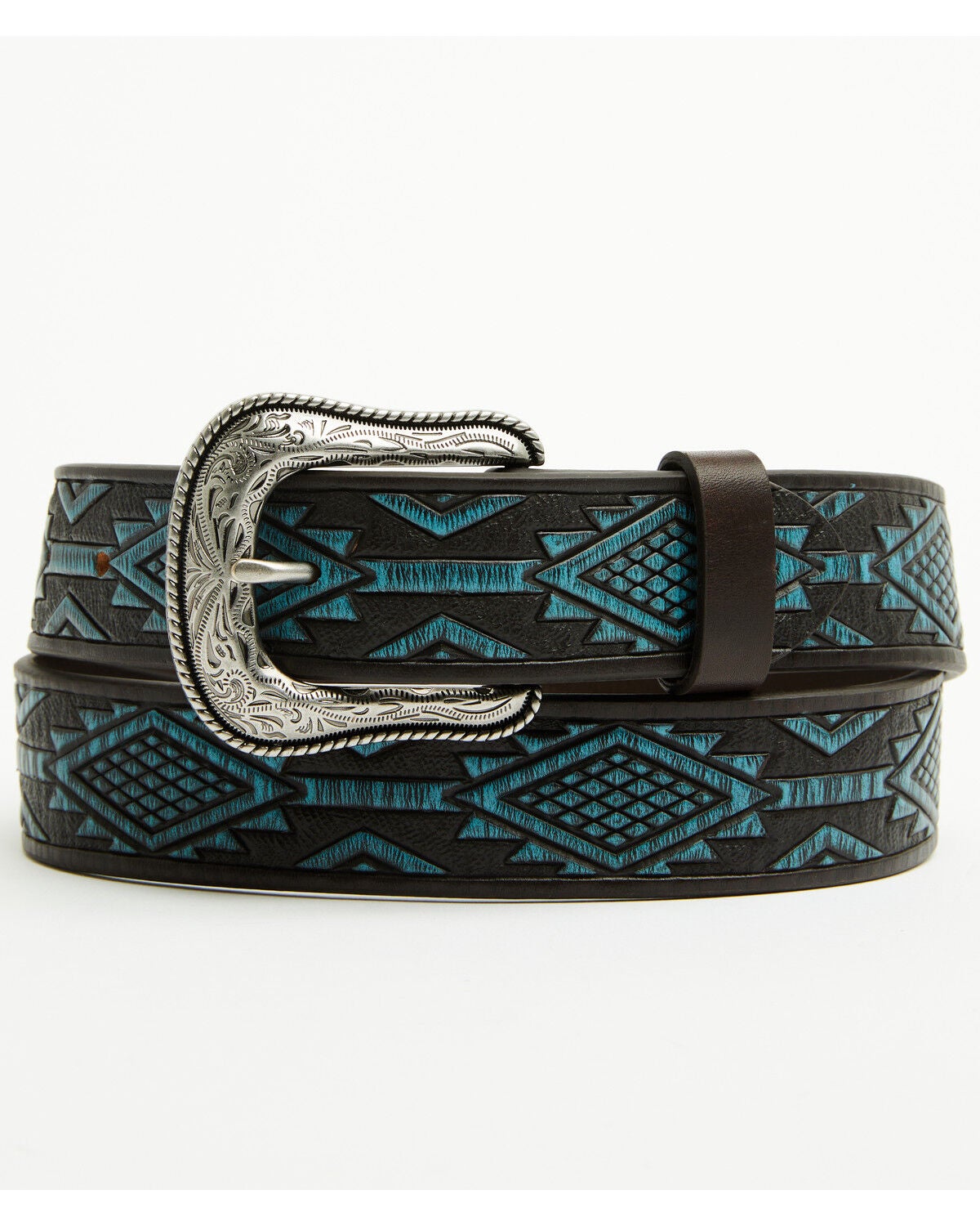 Cody James Men's Hand Painted Southwestern Print Embossed Leather Belt, Dark Blue, hi-res