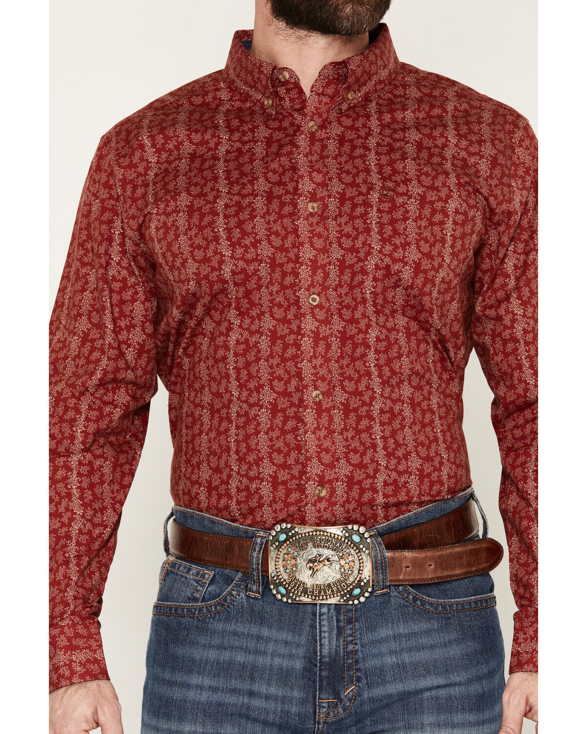 Image #3 - Cody James Men's Ol Hickory Floral Stripe Print Long Sleeve Button-Down Stretch Western Shirt, Red, hi-res