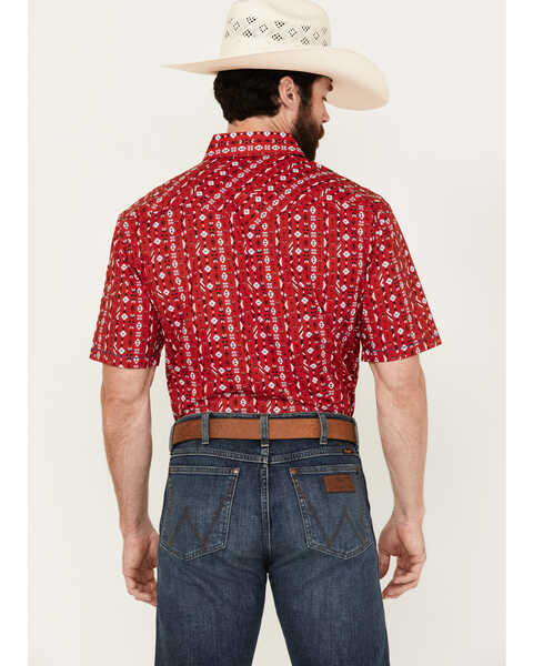 Image #4 - Rough Stock by Panhandle Men's Southwestern Print Short Sleeve Pearl Snap Western Shirt, Red, hi-res