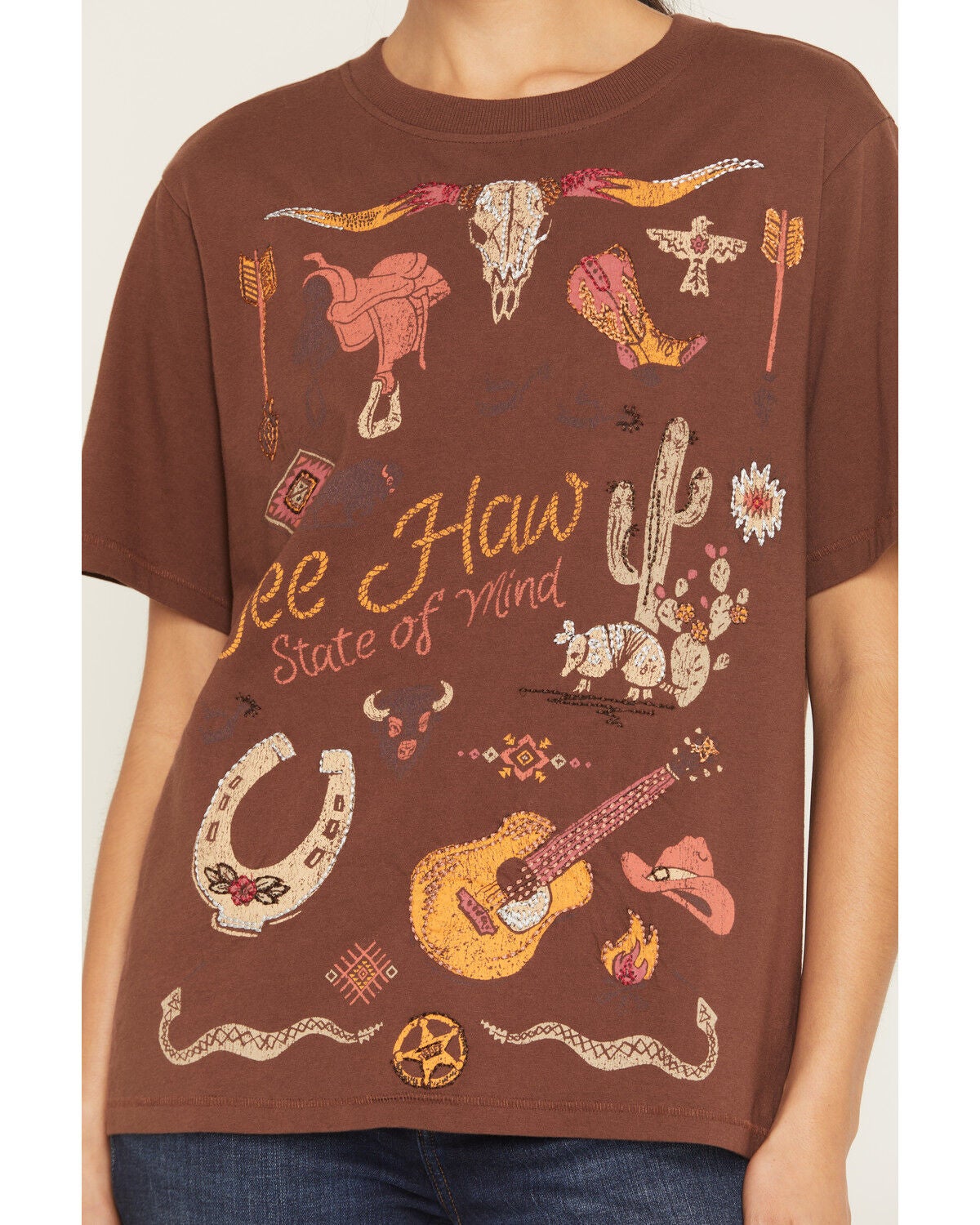 Image #3 - Shyanne Women's Western Embroidered Short Sleeve Graphic Tee, Chocolate, hi-res