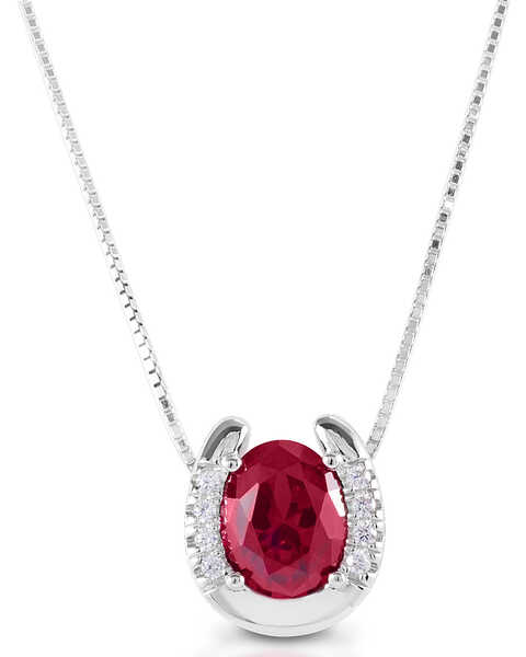  Kelly Herd Women's Red Stone Horseshoe Necklace  , Silver, hi-res