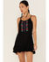 Image #1 - Panhandle Women's Floral Embroidered Wrap Skirt Dress, Black, hi-res