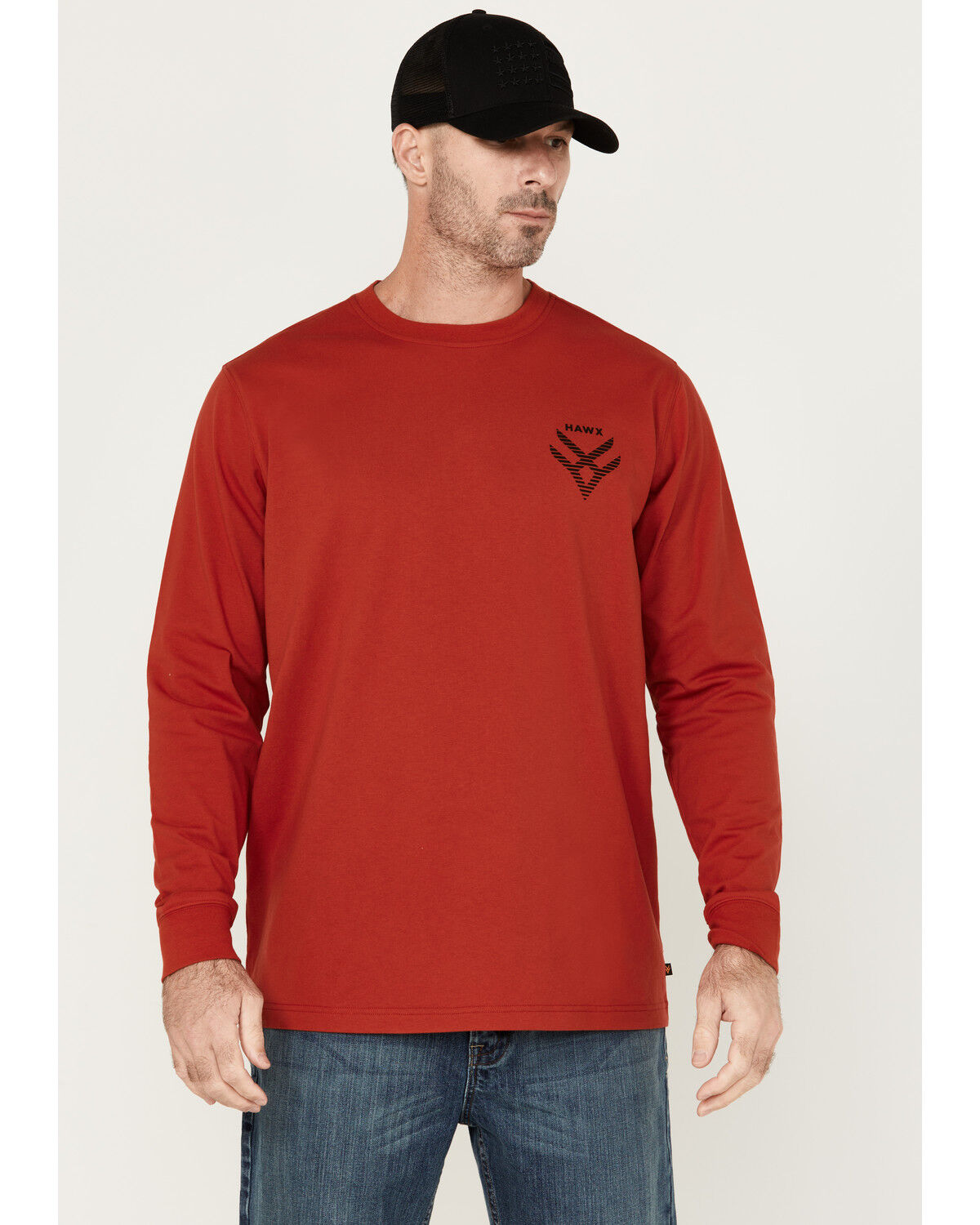 Image #2 - Hawx Men's Linear Logo Long Sleeve Graphic Work T-Shirt, Red, hi-res