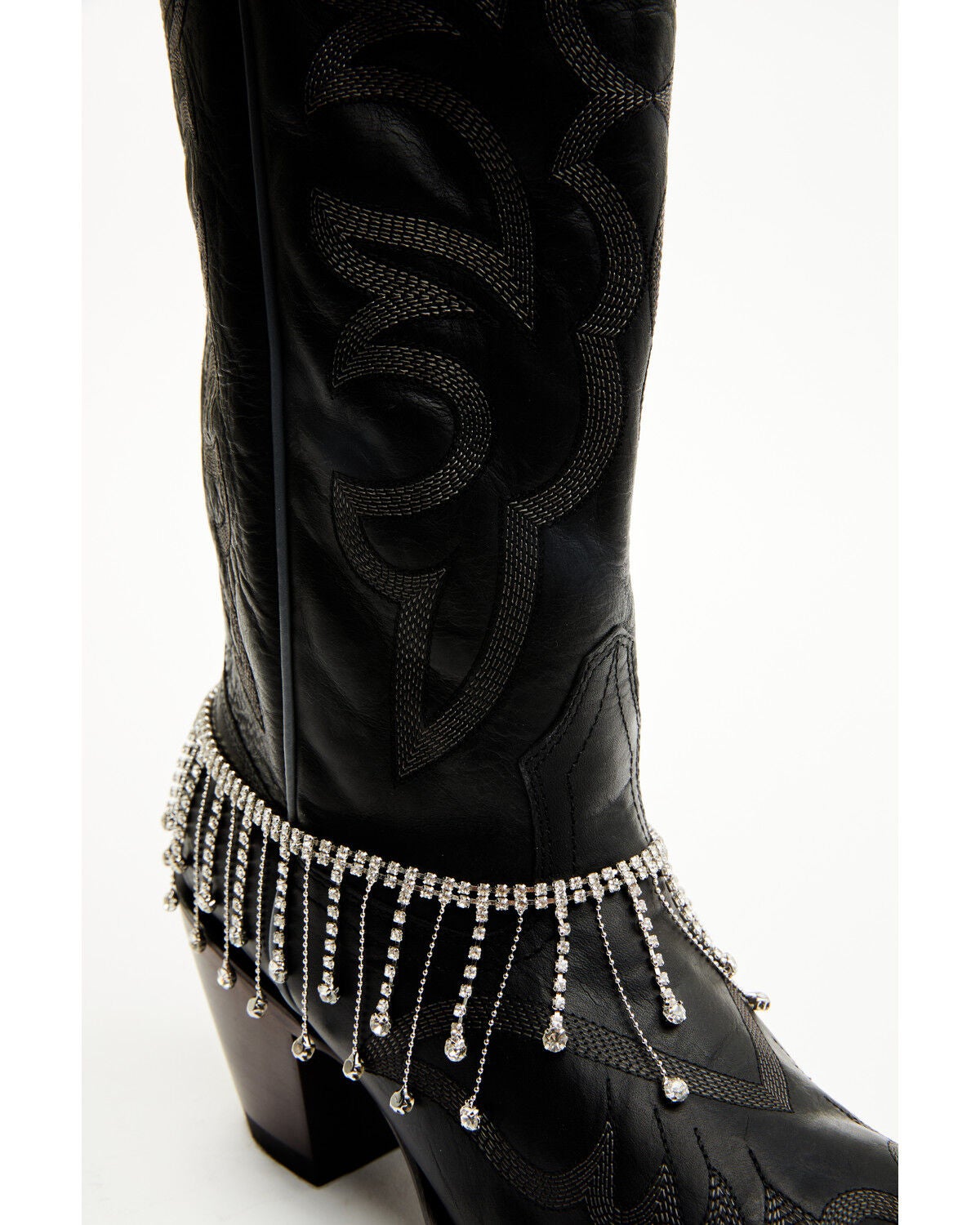 Shyanne Women's Rhinestone Studded Fringe Boot Jewelry, Silver, hi-res