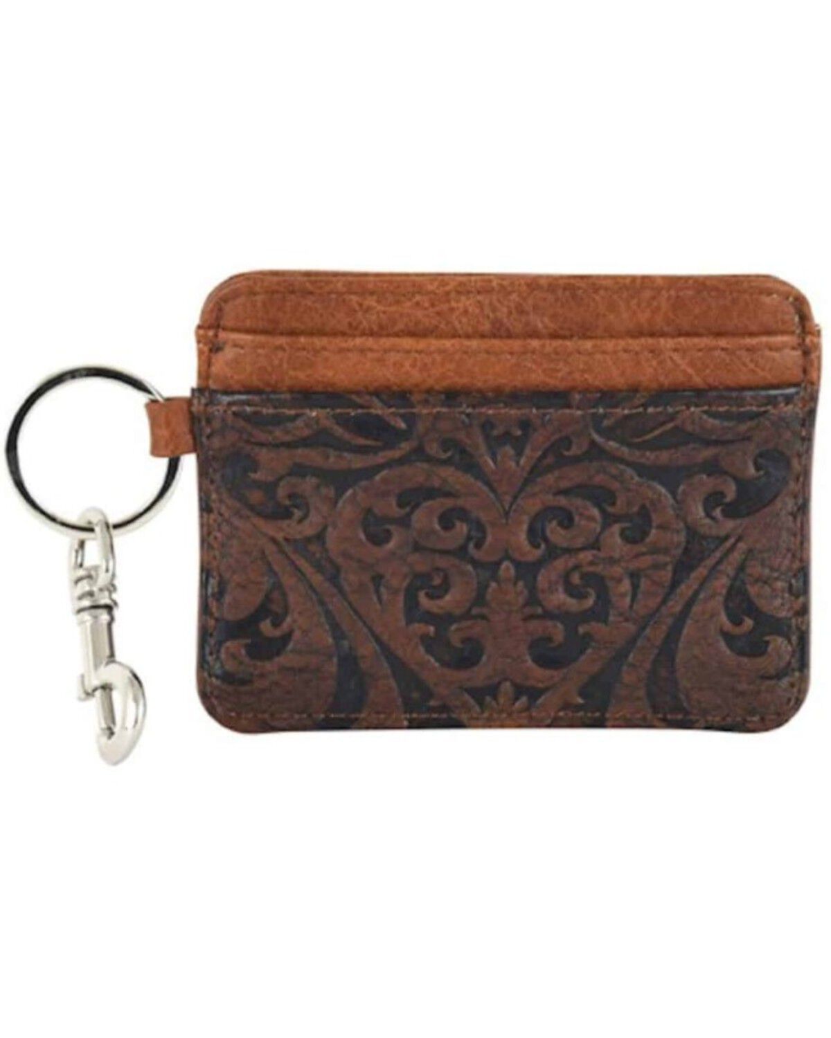 Image #1 - Catchfly Women's Small Embossed Card Wallet, Brown, hi-res