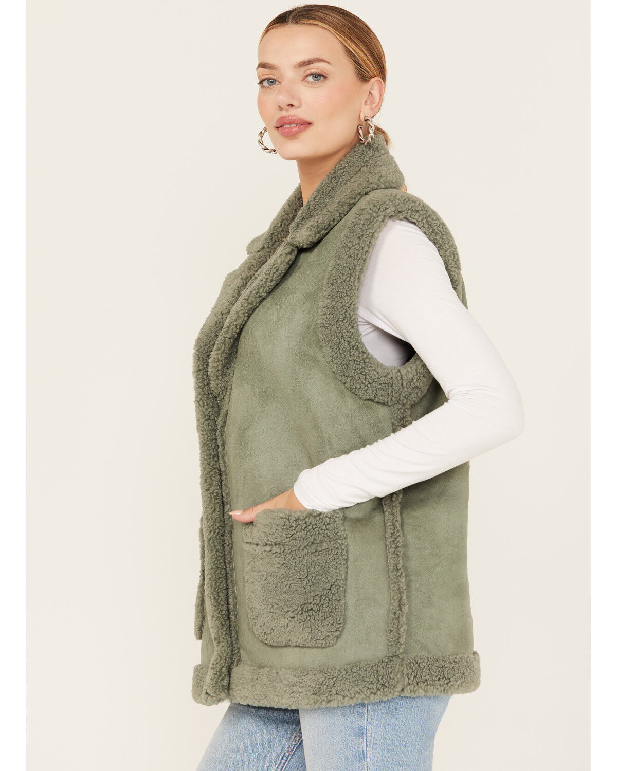 Image #2 - 26 International Women's Suede Sherpa Lined Vest, , hi-res