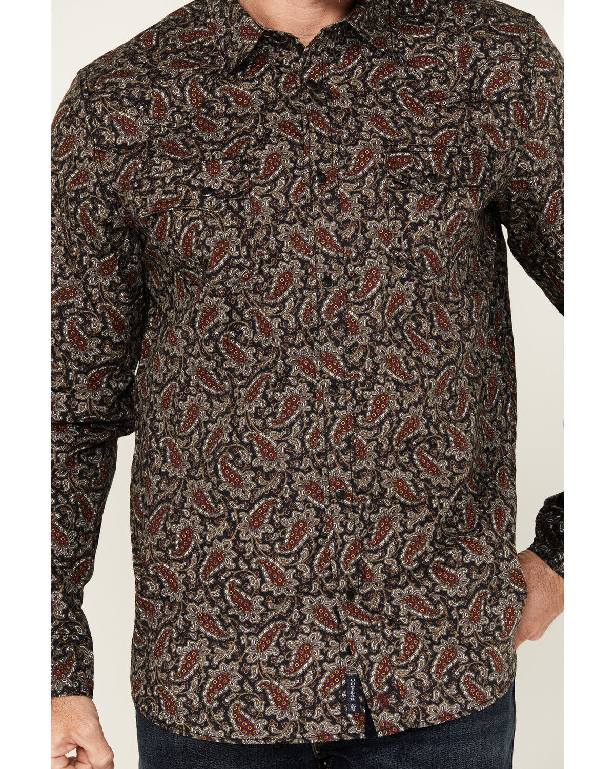 Image #3 - Moonshine Spirit Men's Pitch Floral Paisley Print Long Sleeve Snap Western Shirt, Black, hi-res