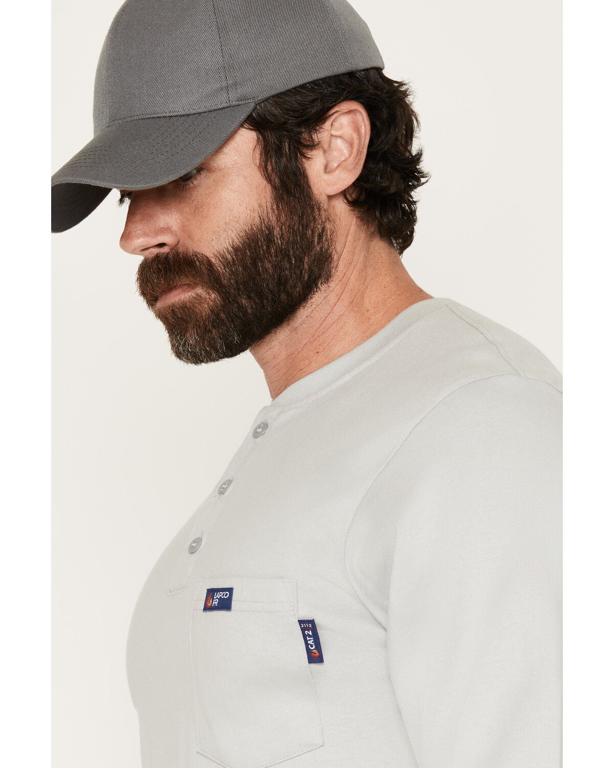 Image #2 - Lapco Men's FR Long Sleeve Henley T-Shirt, Grey, hi-res