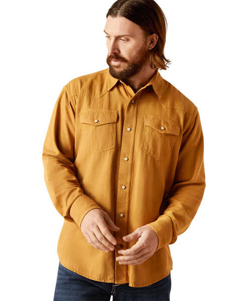 Ariat Men's Jurlington Retro Fit Solid Long Sleeve Snap Western Shirt - Tall , Mustard, hi-res