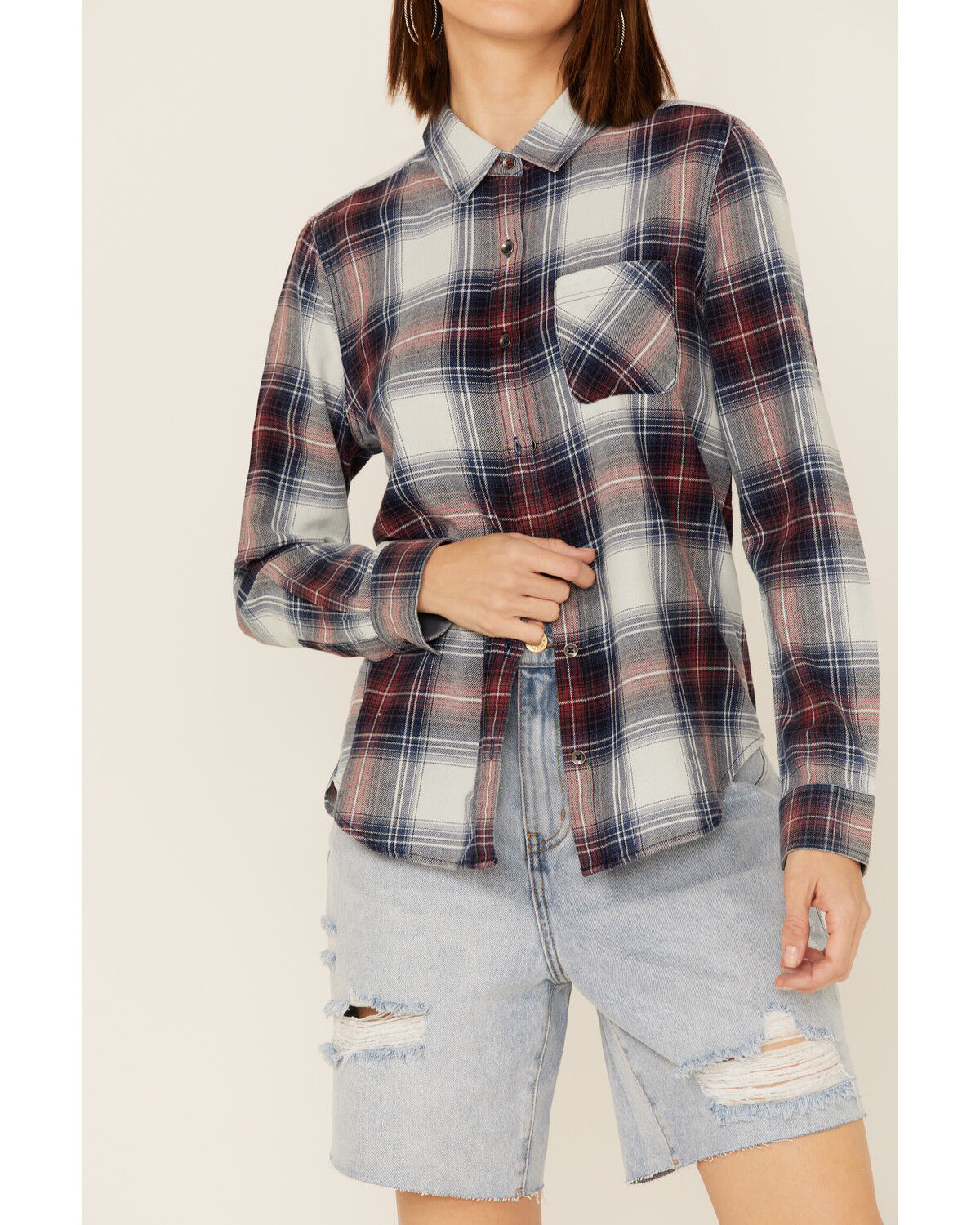 Image #3 - Flag & Anthem Women's Long Sleeve Pocket Button Shirt, Blue/white, hi-res