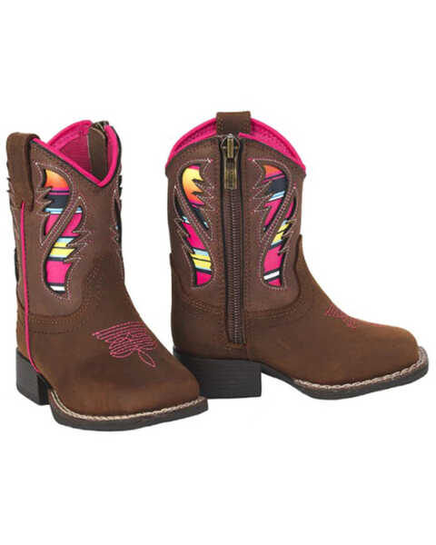 Ariat Little Girls' Lil Stomper Flora Serape Inset Western Boots - Square Toe, Brown, hi-res
