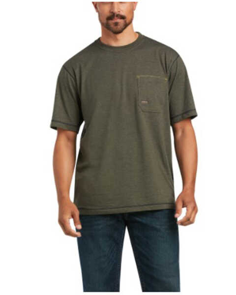 Image #1 - Ariat Men's Heather Sage Rebar Workman Reflective Flag Graphic Short Sleeve Work T-Shirt - Tall , Sage, hi-res