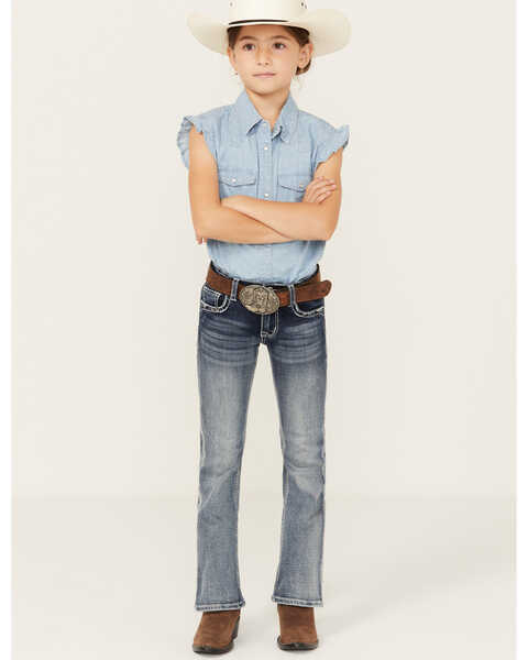 Grace in LA Girls' Medium Wash Mid Rise Bootcut Jeans , Dark Wash, hi-res