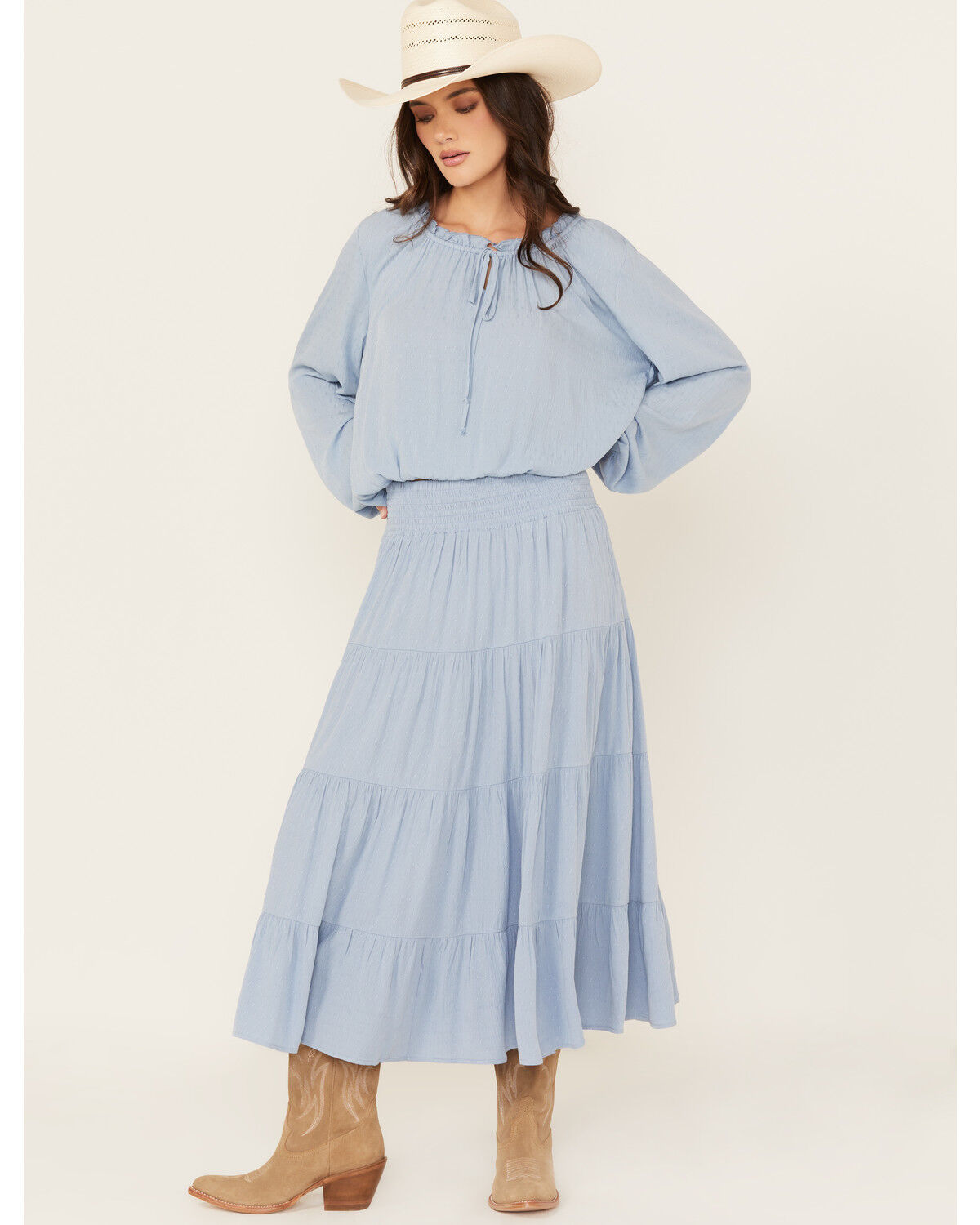 Image #2 - Wild Moss Women's Tiered Midi Skirt, Light Blue, hi-res
