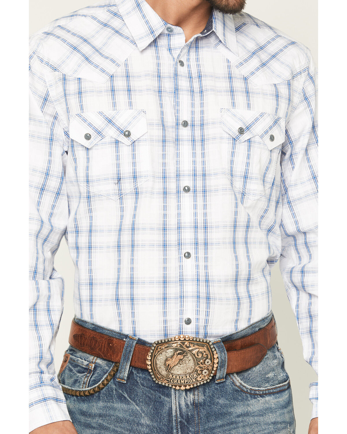 Image #3 - Moonshine Spirit Men's All Day Long Dobby Plaid Print Long Sleeve Snap Western Shirt, White, hi-res